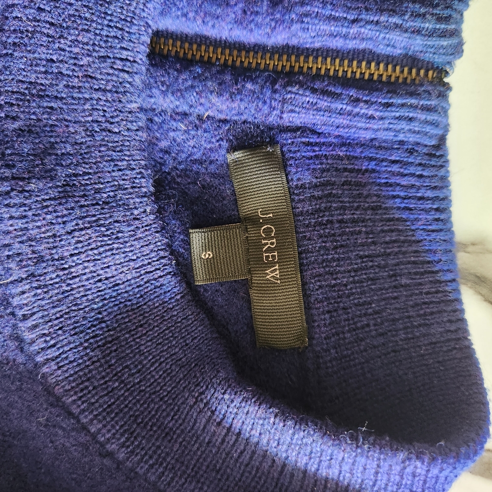J.Crew Royal Blue Wool Blend Long Sleeve Crewneck Zip Back Sweater - Picture 4 of 4
